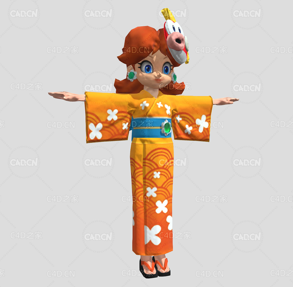 低面卡通日本和服女性C4D模型