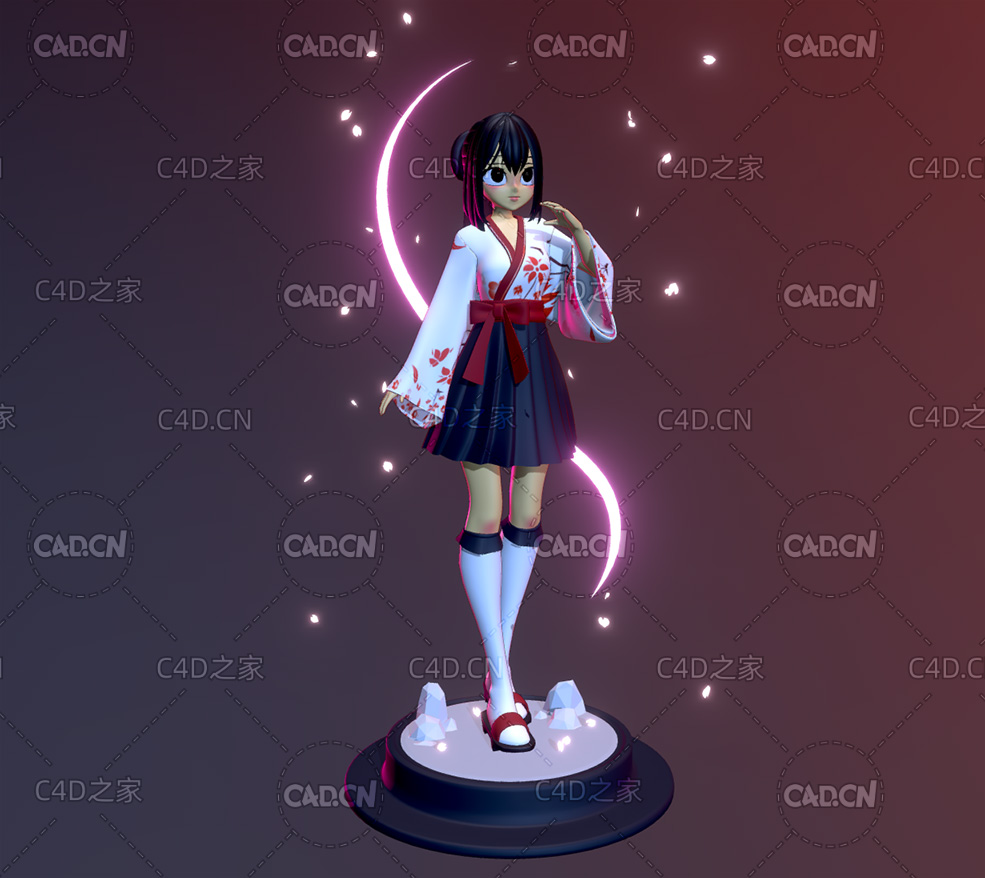 卡通日本动漫女孩短裙长袜少女C4D模型 - C4D之家 - 06.jpg