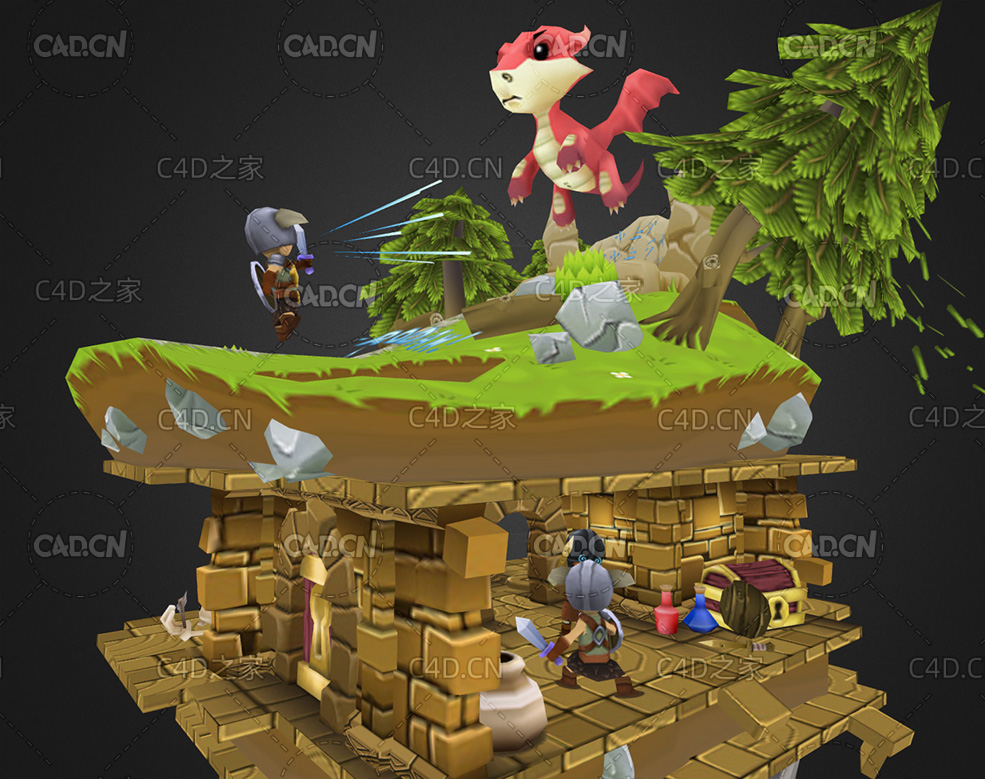 低面卡通地下小屋游戏场景C4D模型 - C4D之家 - 14-2.jpg