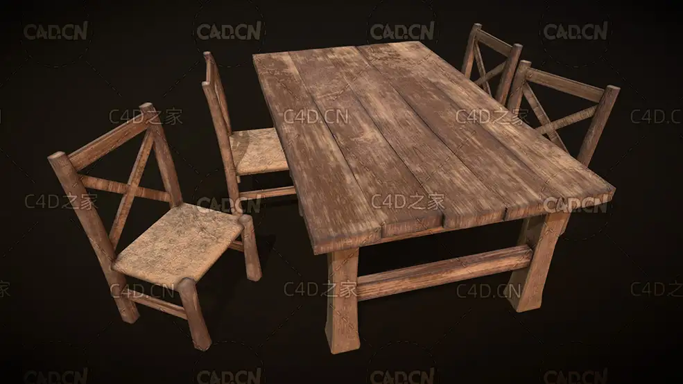 C4D农家长条桌椅C4D模型 Tables and chairs
