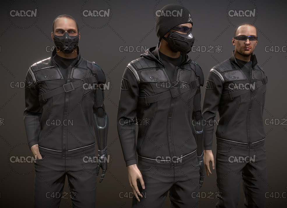 戴防毒口罩的黑衣机械臂杀手C4D模型 - C4D之家 - 19-2.jpg