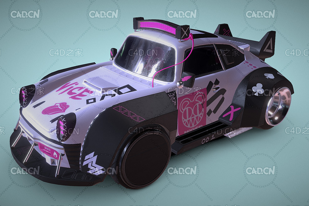 可爱的粉色涂鸦卡通汽车C4D模型 Doodle car - C4D之家 - 22.jpg