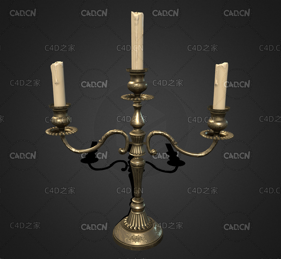 欧式铜烛台蜡烛C4D模型 Candlestick - C4D之家 - 24.jpg