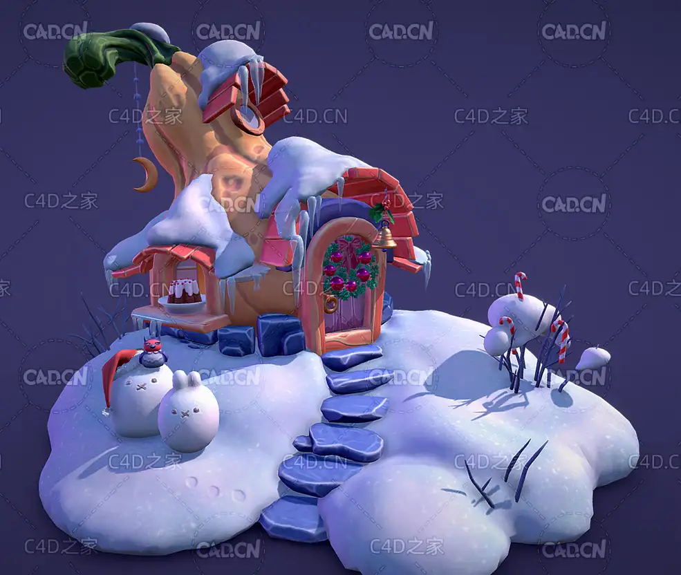 圣诞节南瓜雪屋卡通场景C4D模型 Christmas pumpkin igloo - C4D之家 - 33.jpg