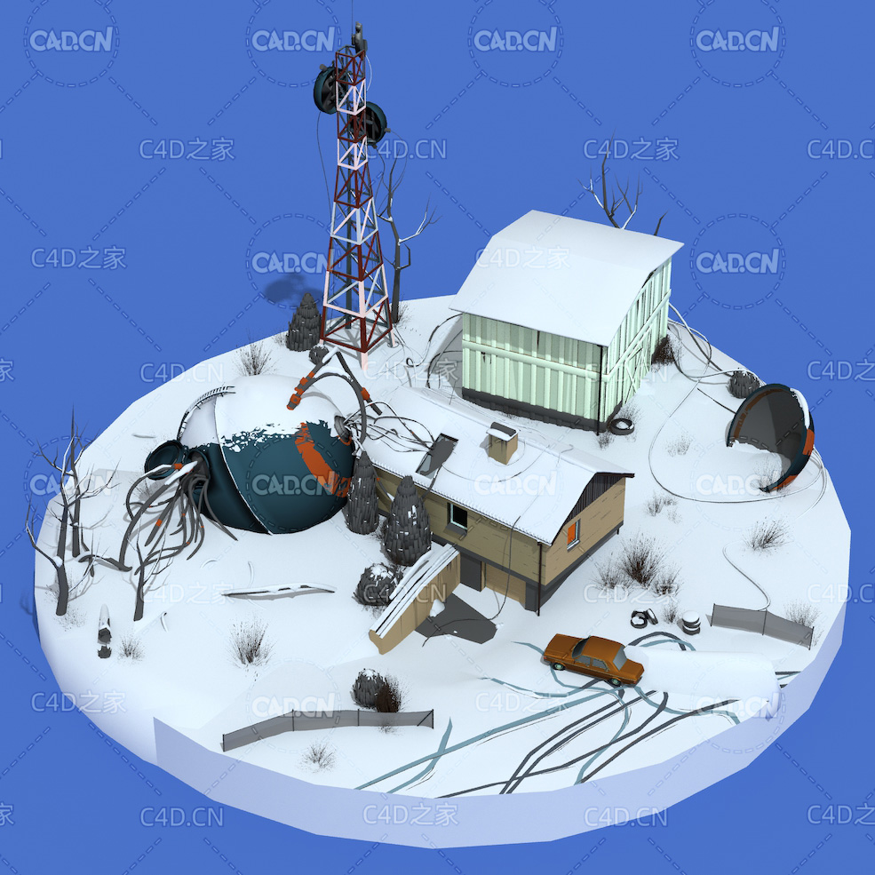 低面雪地小木屋场景C4D模型 Snow cabin - C4D之家 - 34.jpg