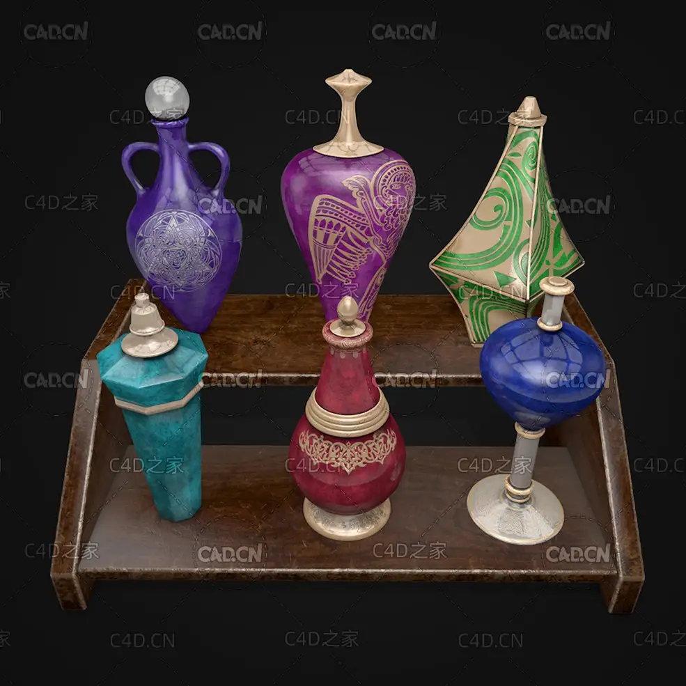 雕花陶瓷花瓶 陶器花瓶 玻璃花瓶模型 Carved ceramic vase
