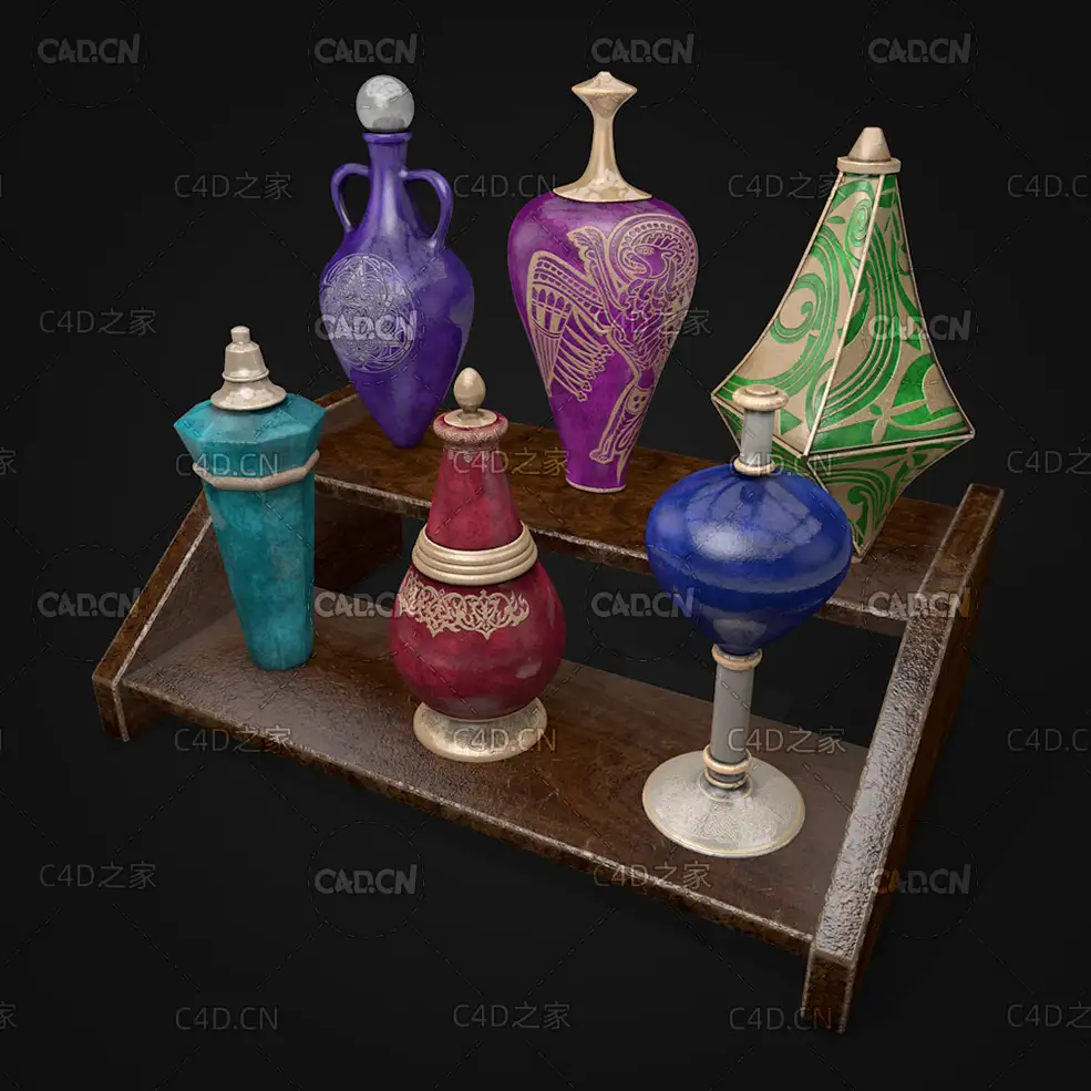 雕花陶瓷花瓶 陶器花瓶 玻璃花瓶模型 Carved ceramic vase - C4D之家 - 40-2.jpg