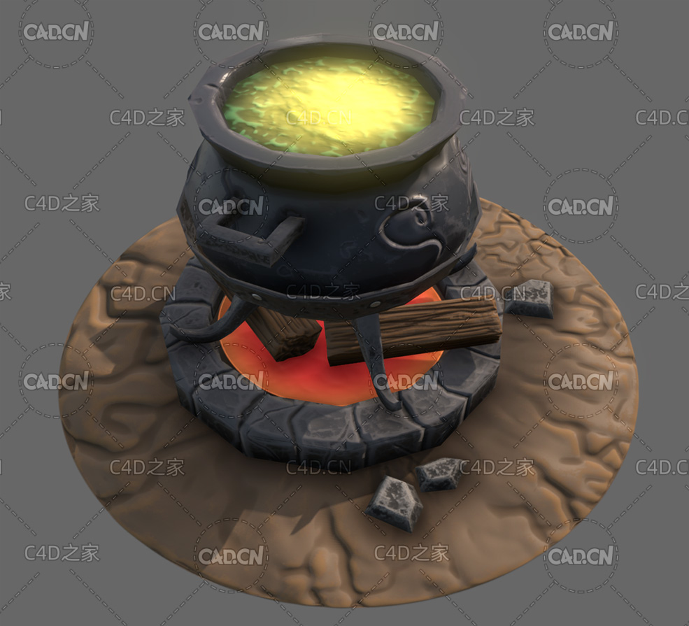 柴火熬汤铁锅火炉卡通场景C4D模型 - C4D之家 - 43.jpg