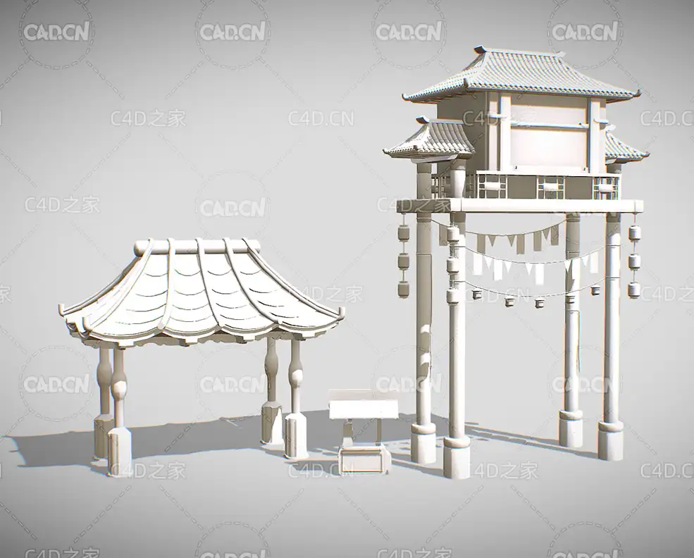 中式仿古牌楼建筑C4D模型