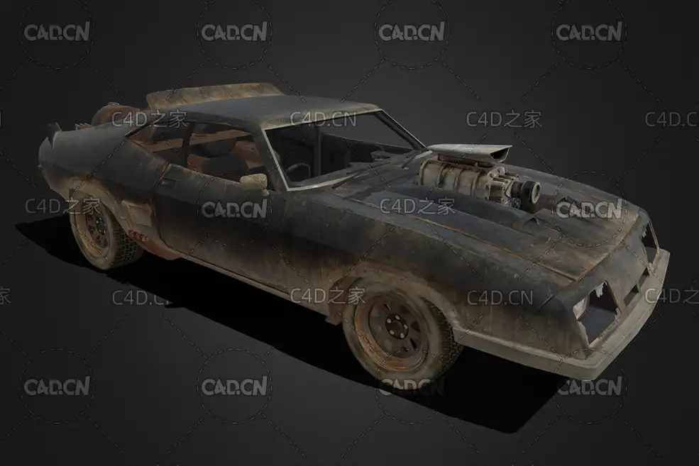 破旧的生锈汽车 报废的福特猎鹰武装汽车C4D模型