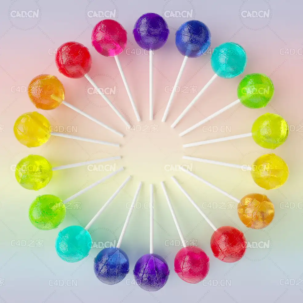 一圈彩虹棒棒糖C4D OCTANE模型 boxoffrogs lollipop Octane
