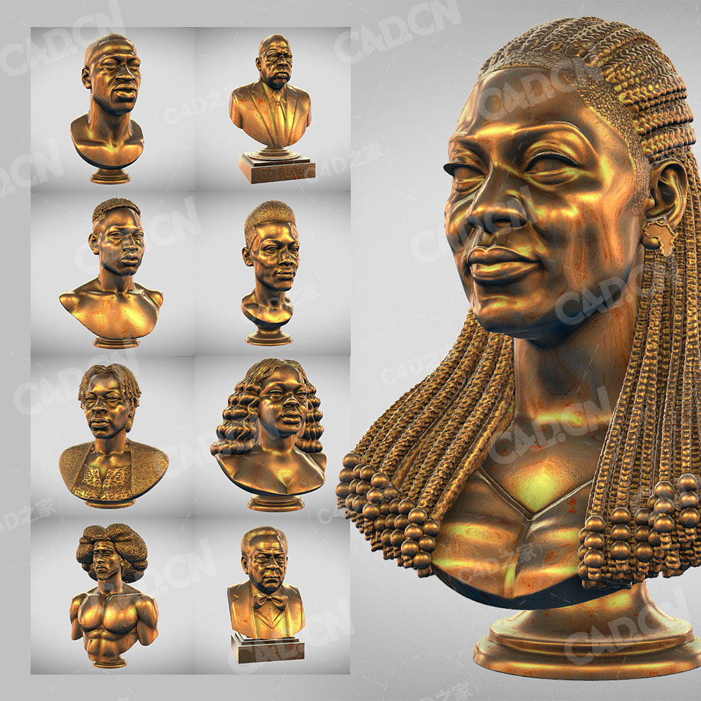 9组非洲名人雕像铜像C4D模型 Figure statue