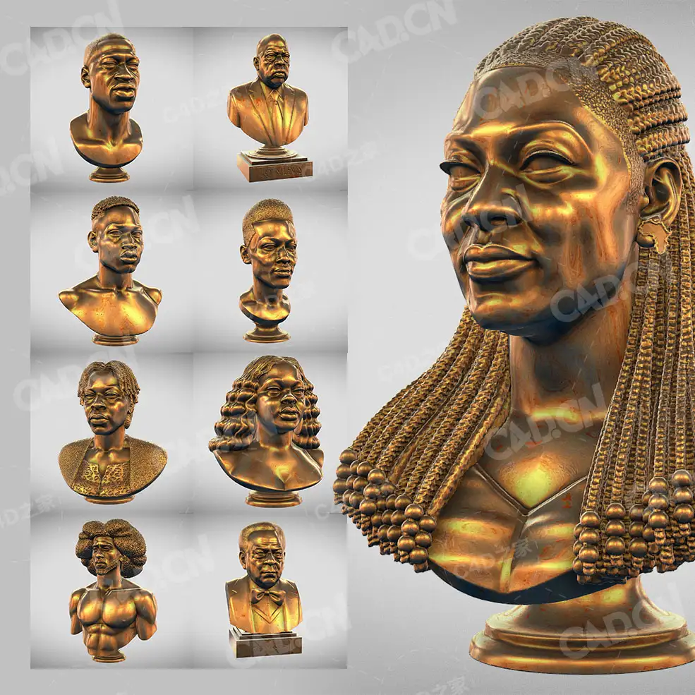 9组非洲名人雕像铜像C4D模型 Figure statue