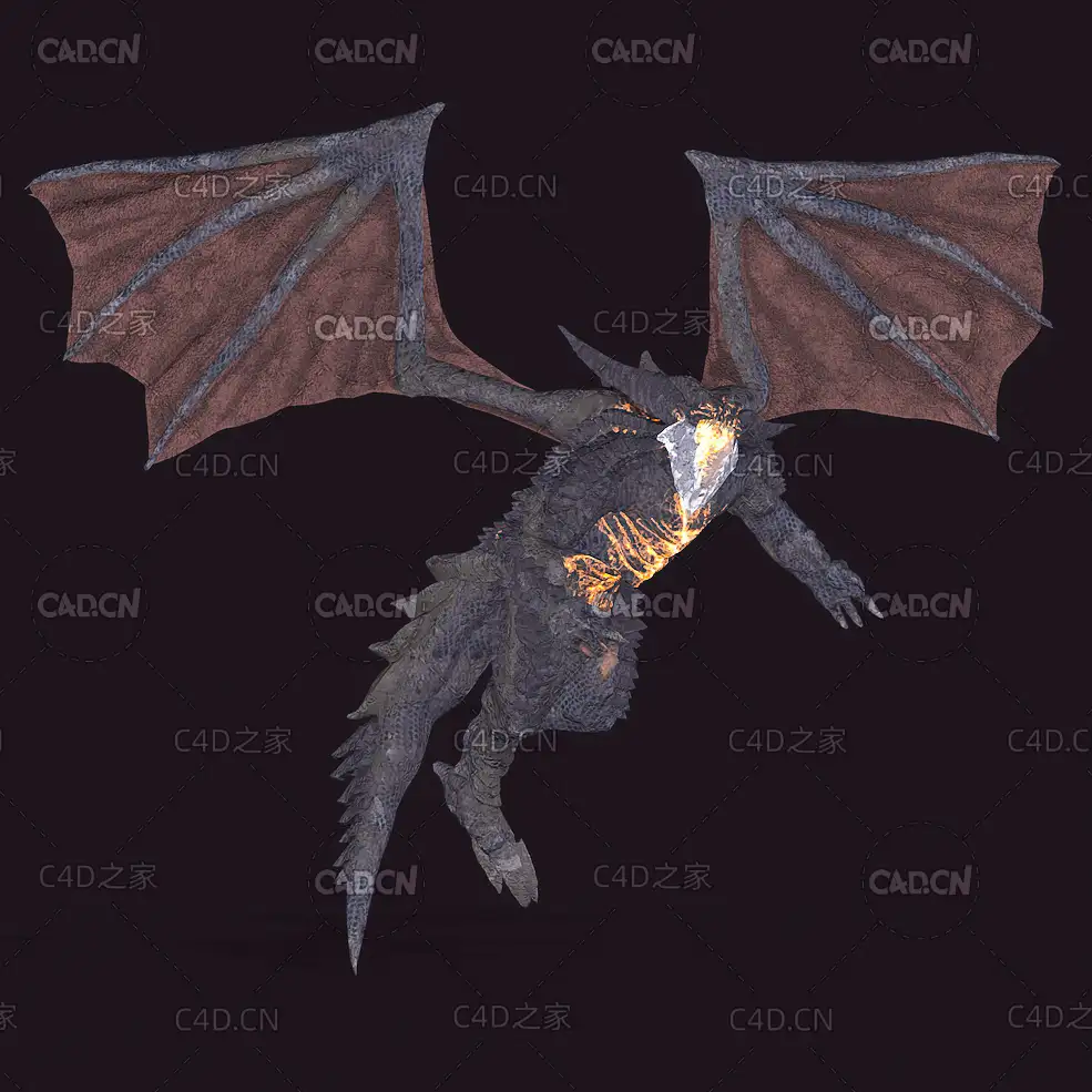 长翅膀喷火的火龙魔龙C4D模型 Fire dragon - C4D之家 - Deathwing.jpg