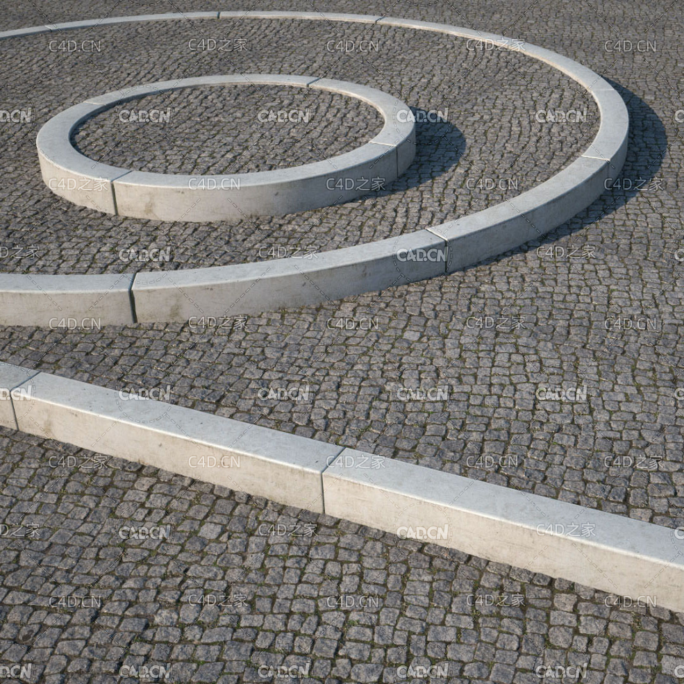 圆圈花池围栏路牙石C4D模型 curb 3d model