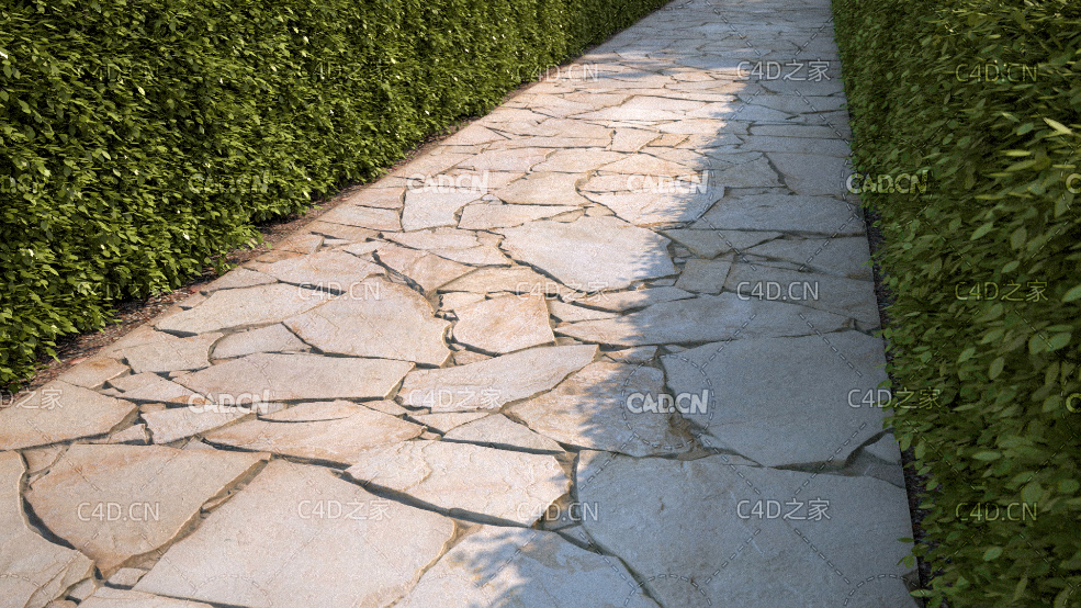 石块拼接路面贴图模型 green belt path