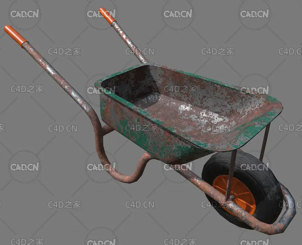 生锈的手推车独轮车C4D模型 Wheelbarrow 3d model