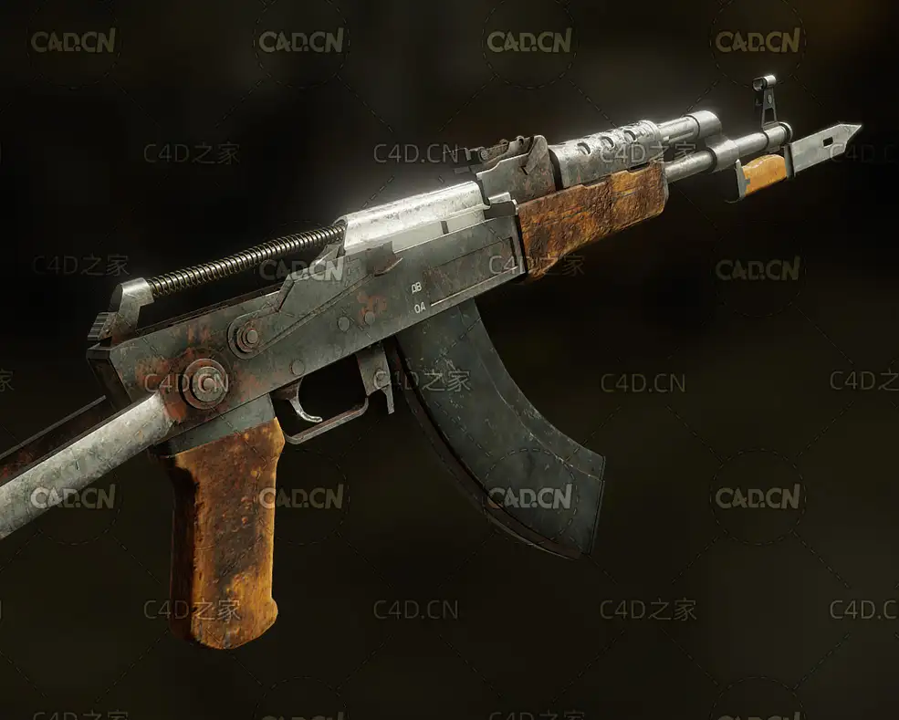 生锈的武器AK自动步枪带刺刀C4D模型 Automatic rifle - C4D之家 - 12.jpg