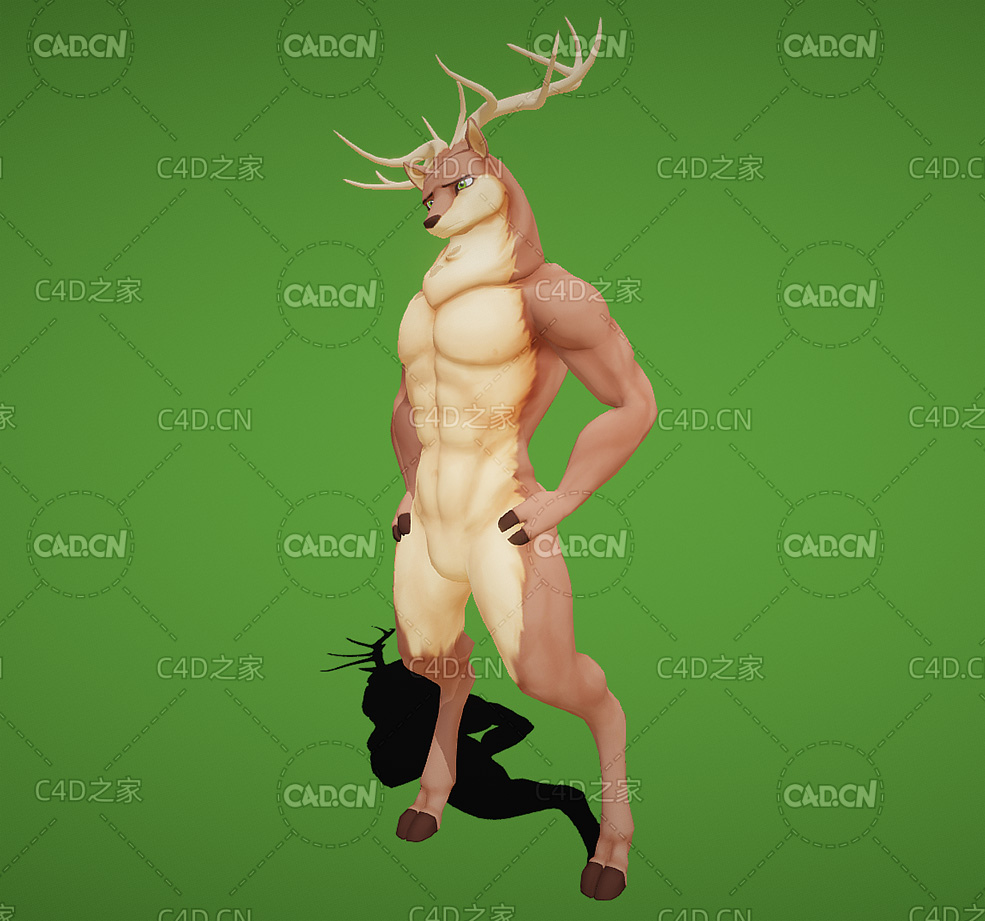 强壮的麋鹿 叉腰站立的公鹿角色C4D模型（包含骨骼绑定和动画）deer 3d model - C4D之家 - 11.jpg