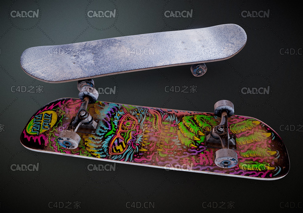 滑板四轮滑板儿童青少年滑板车中号枫木板双翘板C4D模型 skateboard