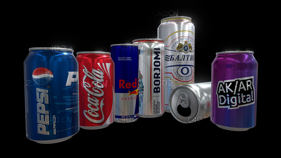 7个易拉罐饮料饼C4D模型 Can 3d model