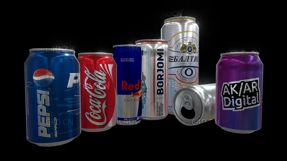 7个易拉罐饮料饼C4D模型 Can 3d model