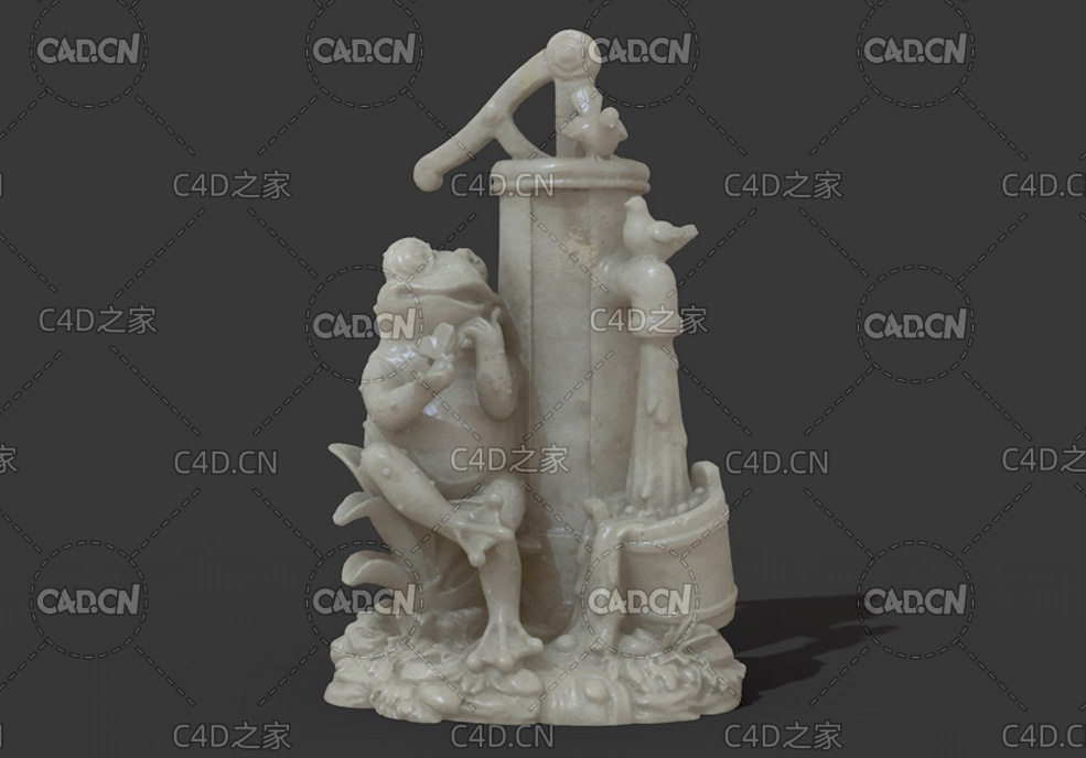 青蛙与抽水雕塑C4D模型 Frog pumping sculpture