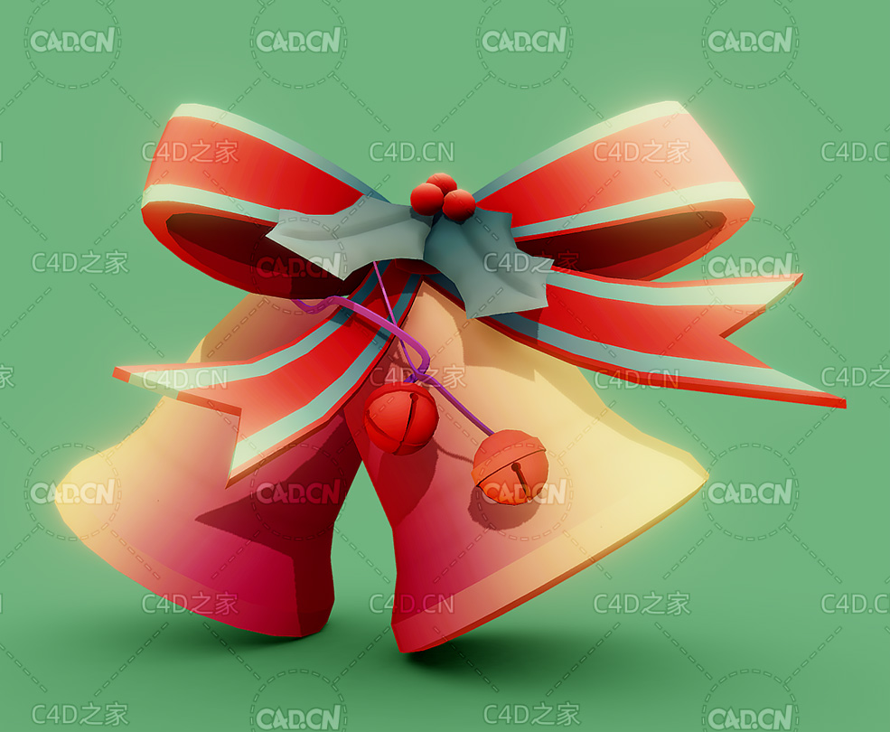 圣诞节低面卡通铃铛C4D模型 Cartoon bell