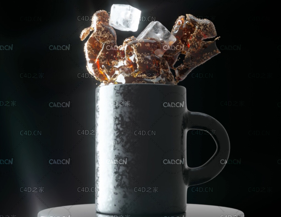 C4D冰块咖啡溅起的水花泼洒动力学教程 Creating Coffee Splashes Using Zero Dynamics