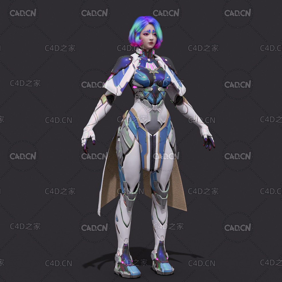 科幻机甲女战士C4D模型 Sci-Fi Armor Girl - C4D之家 - 01.jpg