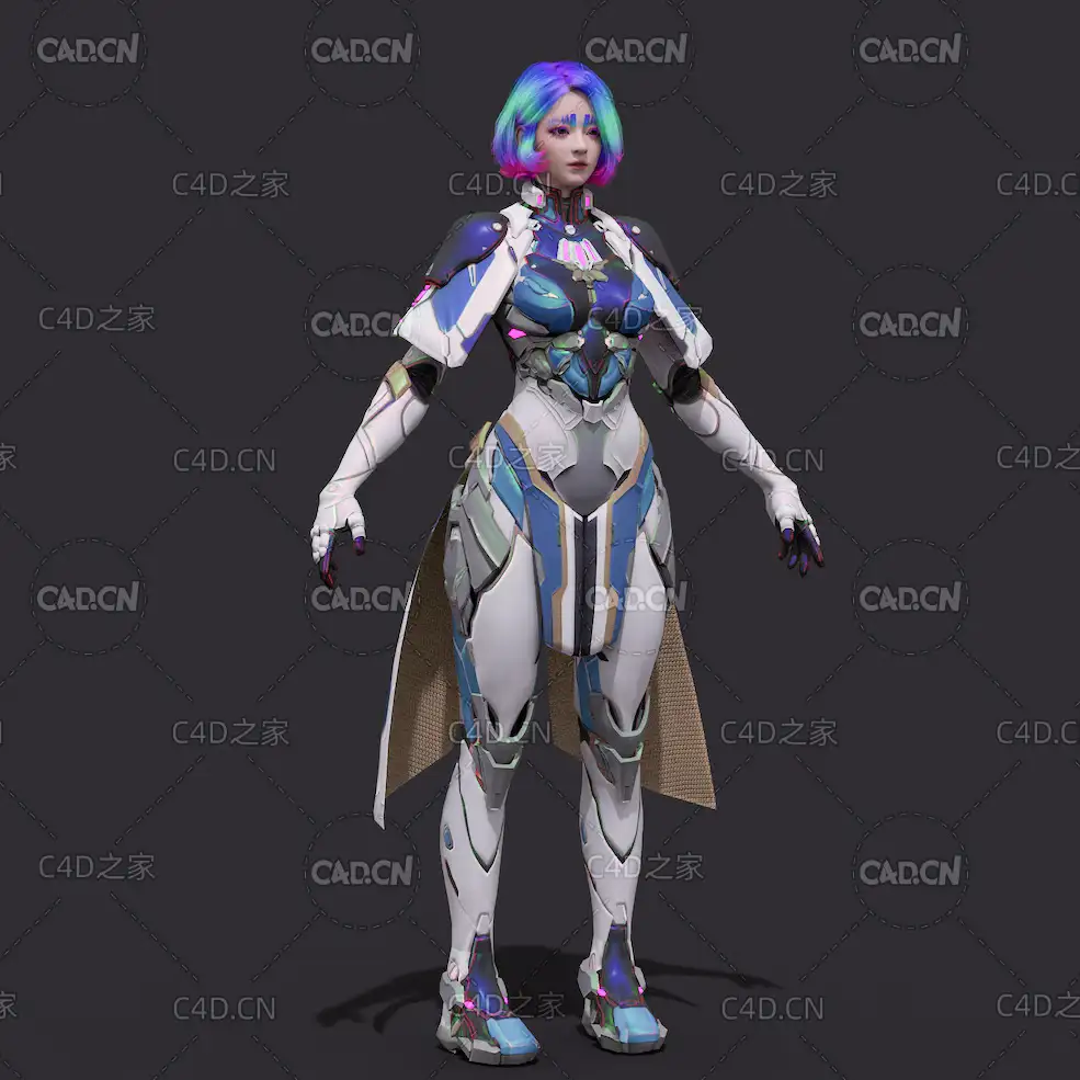 科幻机甲女战士C4D模型 Sci-Fi Armor Girl - C4D之家 - 01.jpg