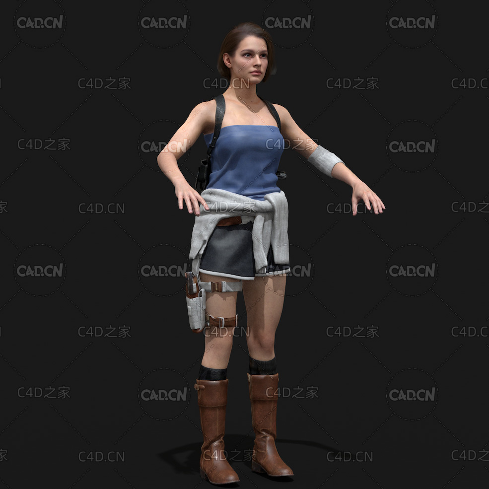 现代国外短裤女孩C4D模型 Shorts girl