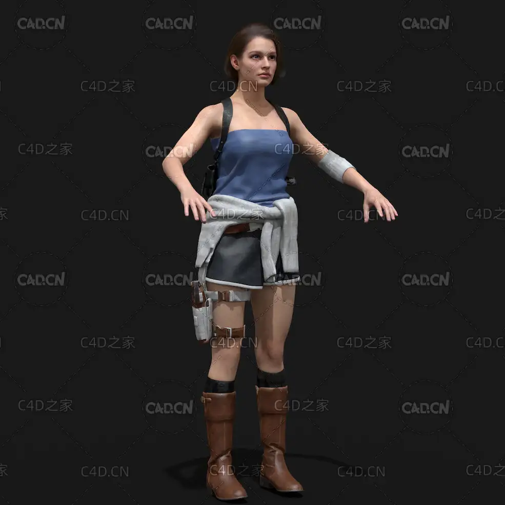 现代国外短裤女孩C4D模型 Shorts girl