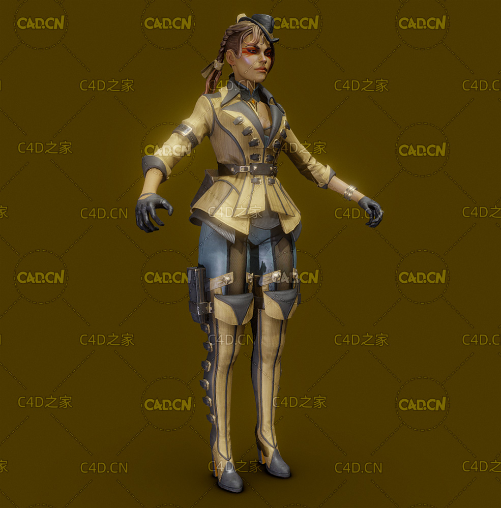 中世纪穿复古女装的女孩C4D模型 Girl in retro dress - C4D之家 - 03.jpg