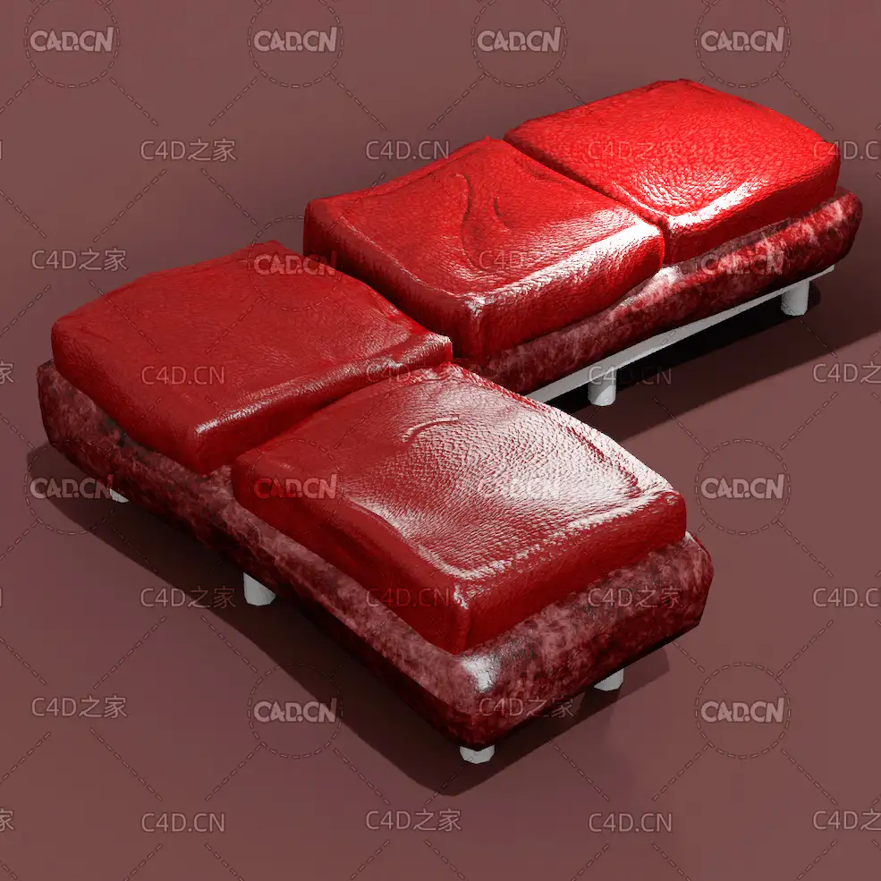 低面红色沙发C4D模型 sofa c4d model