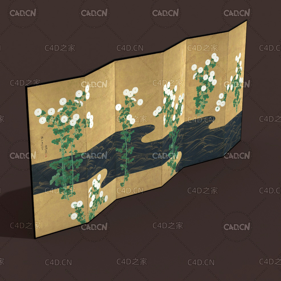 6折中国风国画屏风C4D模型 - C4D之家 - 25.jpg