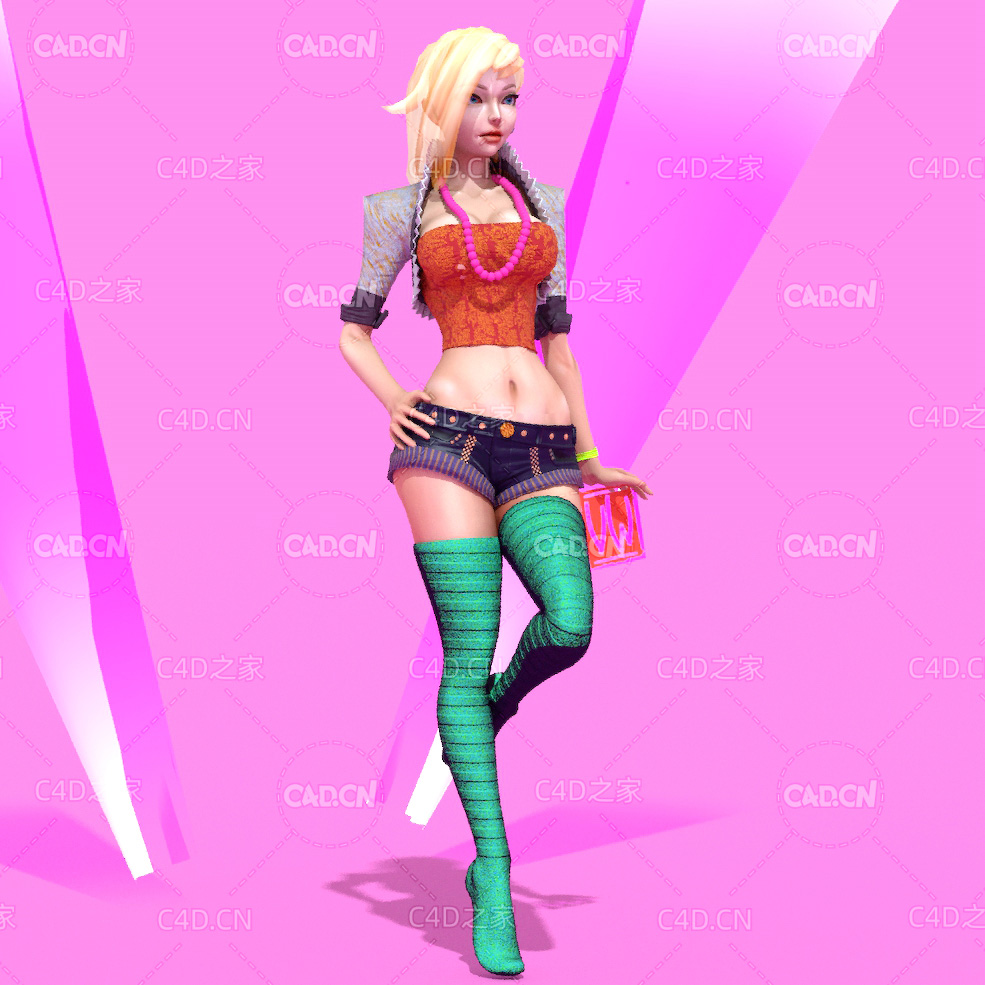 金发碧眼女郎 卡通女孩人物C4D模型