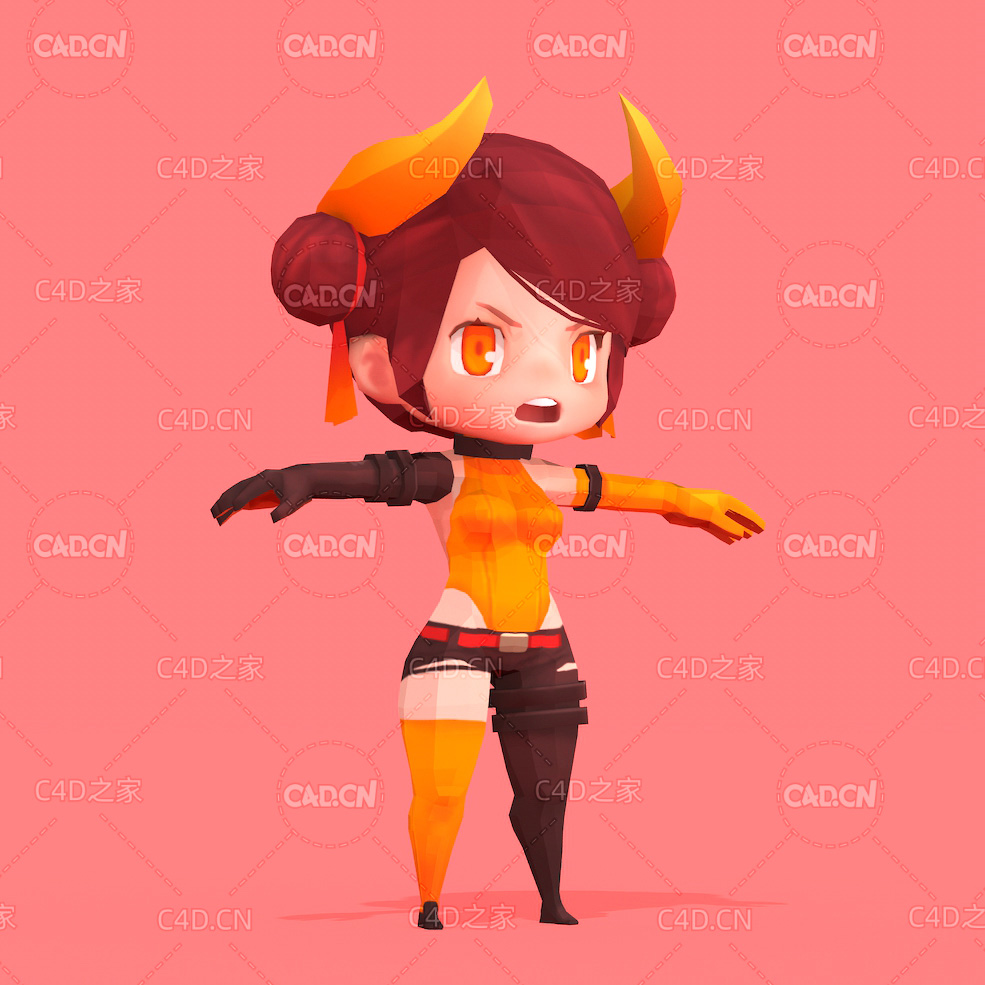 低面多边形卡通小女孩角色C4D模型