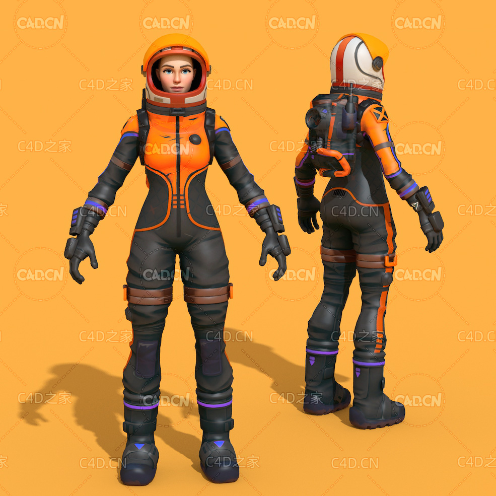 穿航天服的女宇航员卡通人物C4D模型 - C4D之家 - 38.jpg