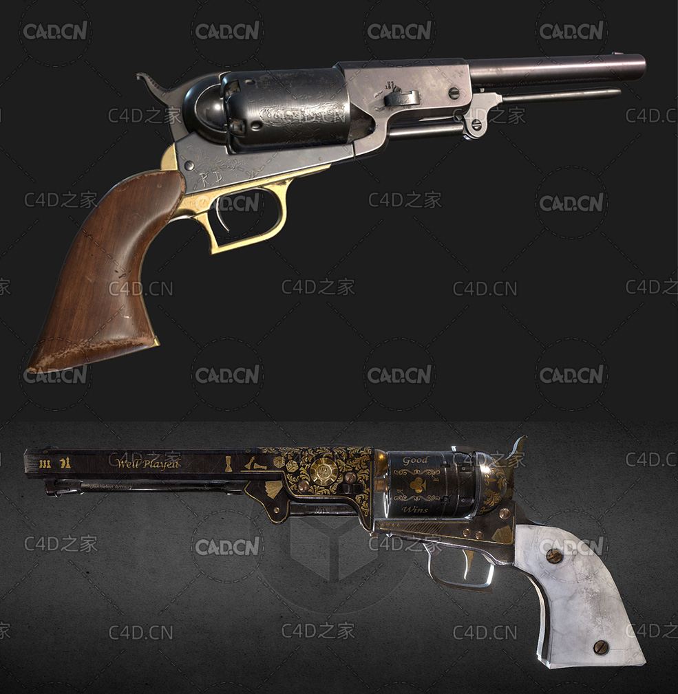 两款复古左轮手枪C4D模型 pistol