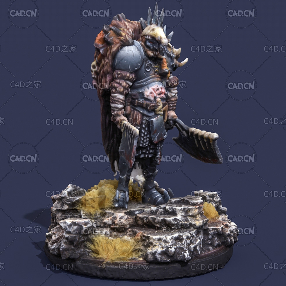 手拿两把板斧的屠夫游戏角色3D扫描模型