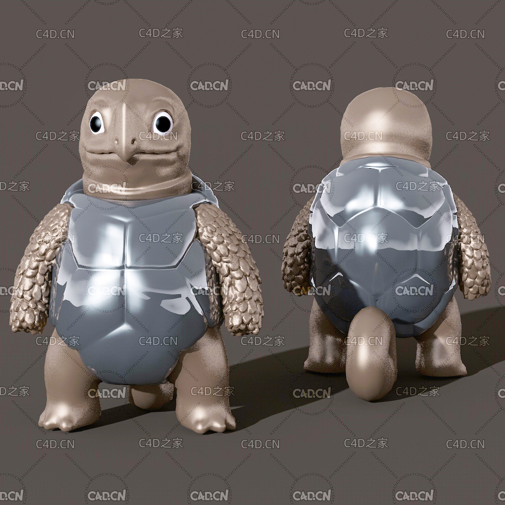 身背龟壳的小神龟卡通角色C4D模型