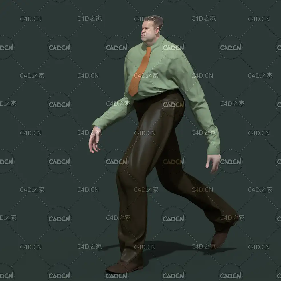 穿衬衣系领带走路的卡通男人角色C4D模型