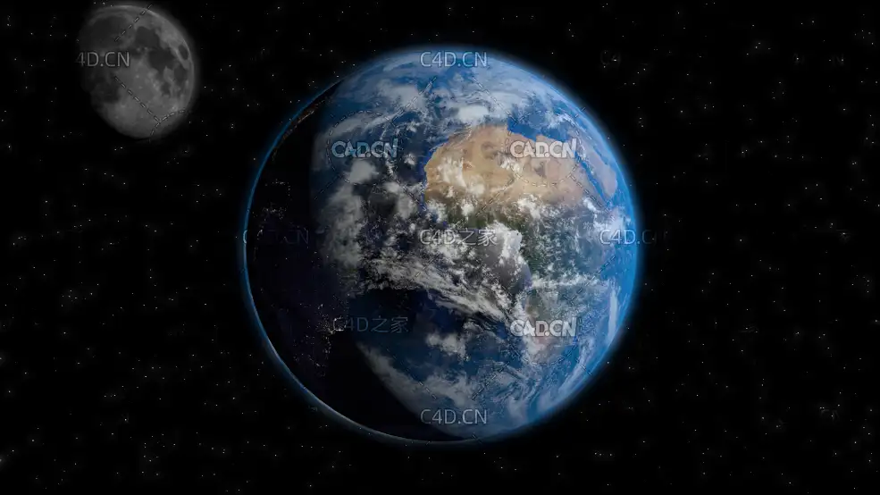 C4D地球月球高精度模型下载 Earth and moon