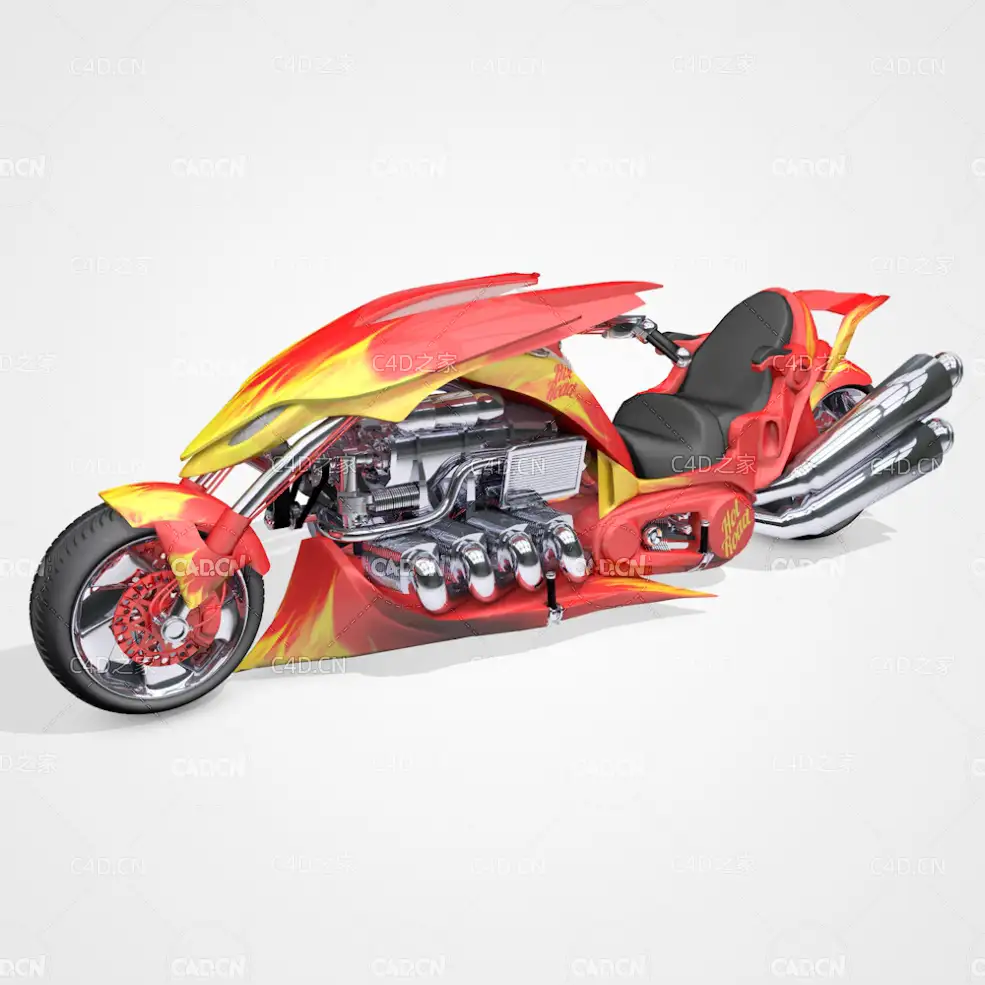 拉风火焰摩托机车C4D模型 motorcycle