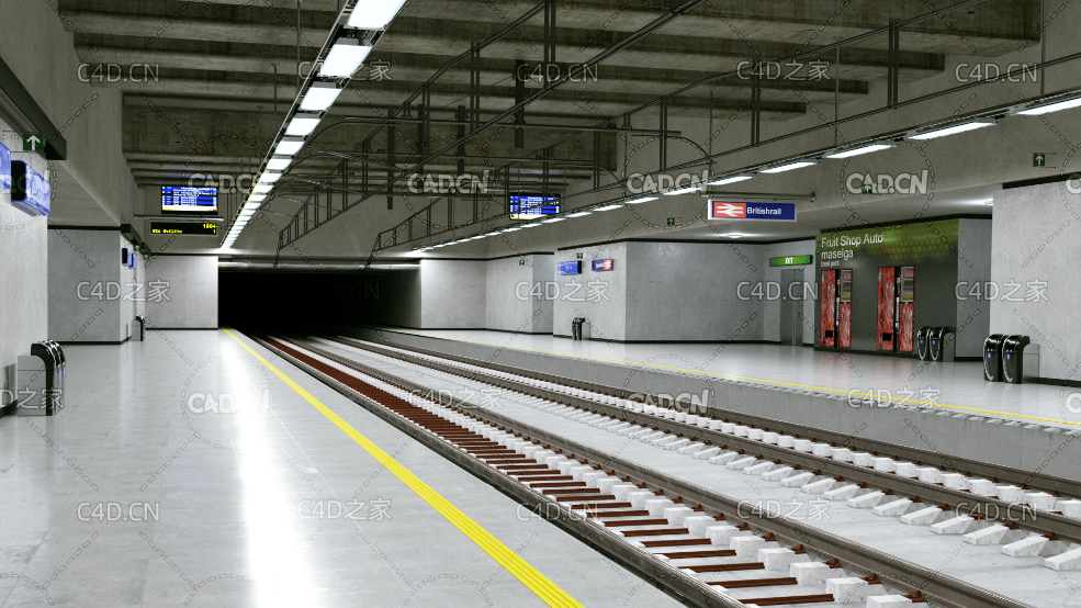 地铁站台C4D模型 The subway station
