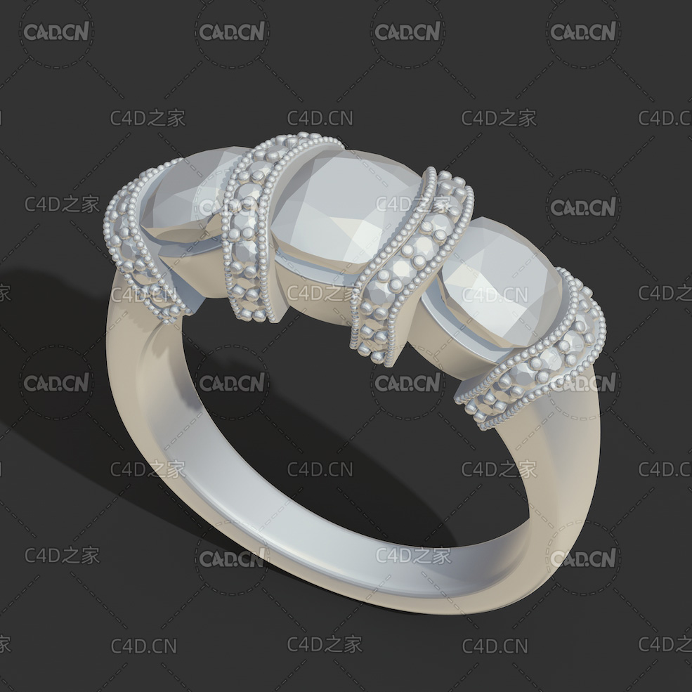 镶嵌三颗宝石的钻戒C4D模型 Avalon Allyson 7181 - C4D之家 - 04.jpg