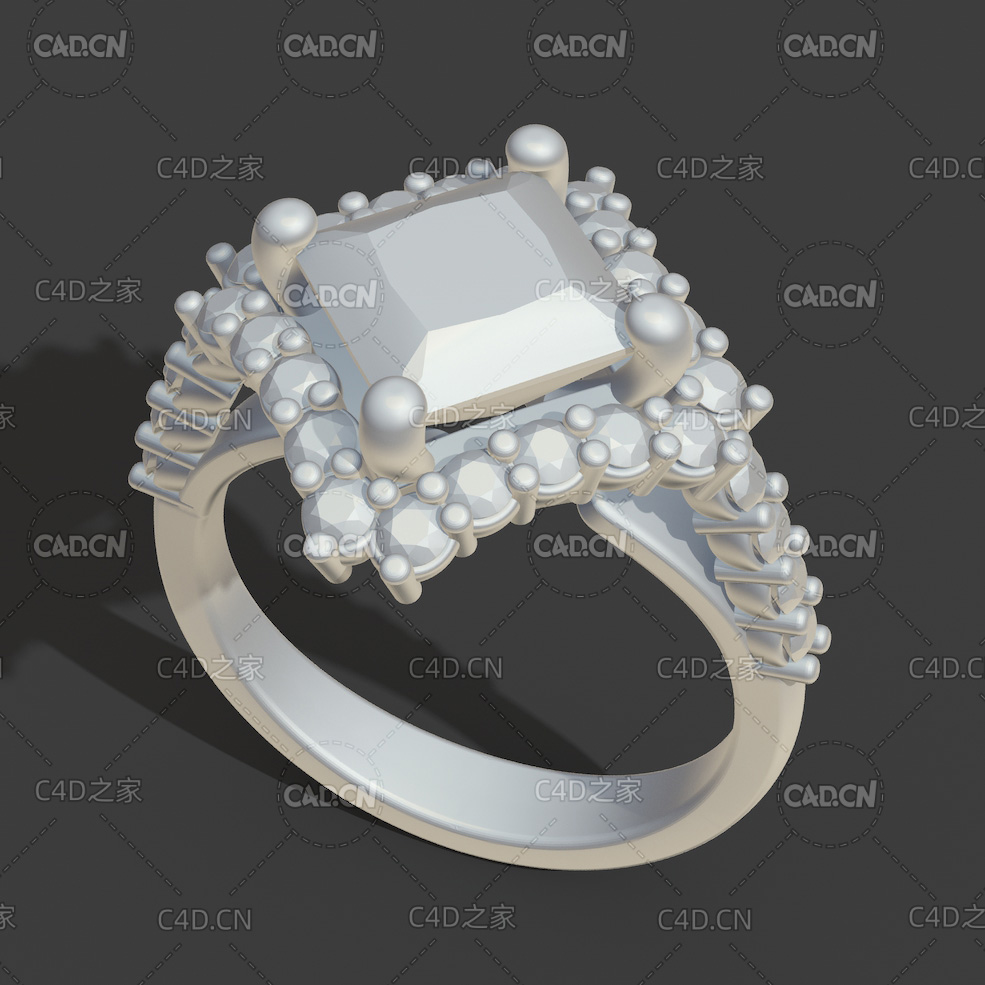 方形宝石戒指C4D模型 Retzlaff-Armstrong