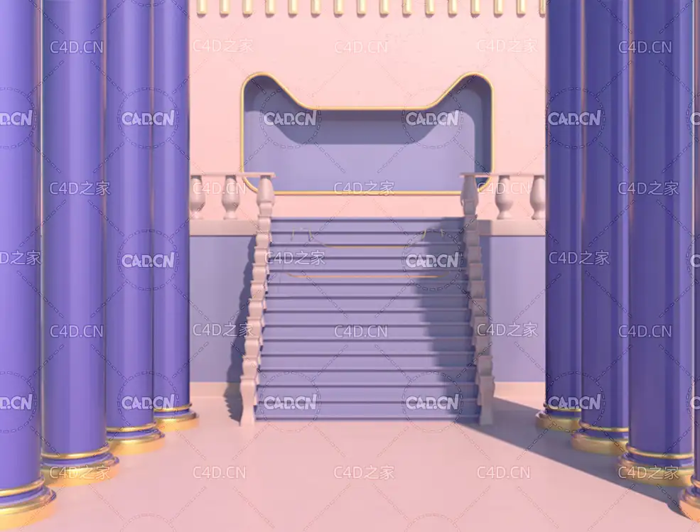 紫色台阶柱子天猫电商海报背景C4D工程文件