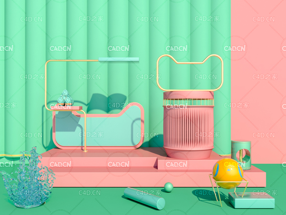 绿色天猫电商创意背景C4D工程 - C4D之家 - 008.jpg